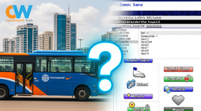 Exemple volontairement daté d'une interface web de transport utilisant la police Comic Sans et un design désorganisé, illustrant une identité visuelle non professionnelle.