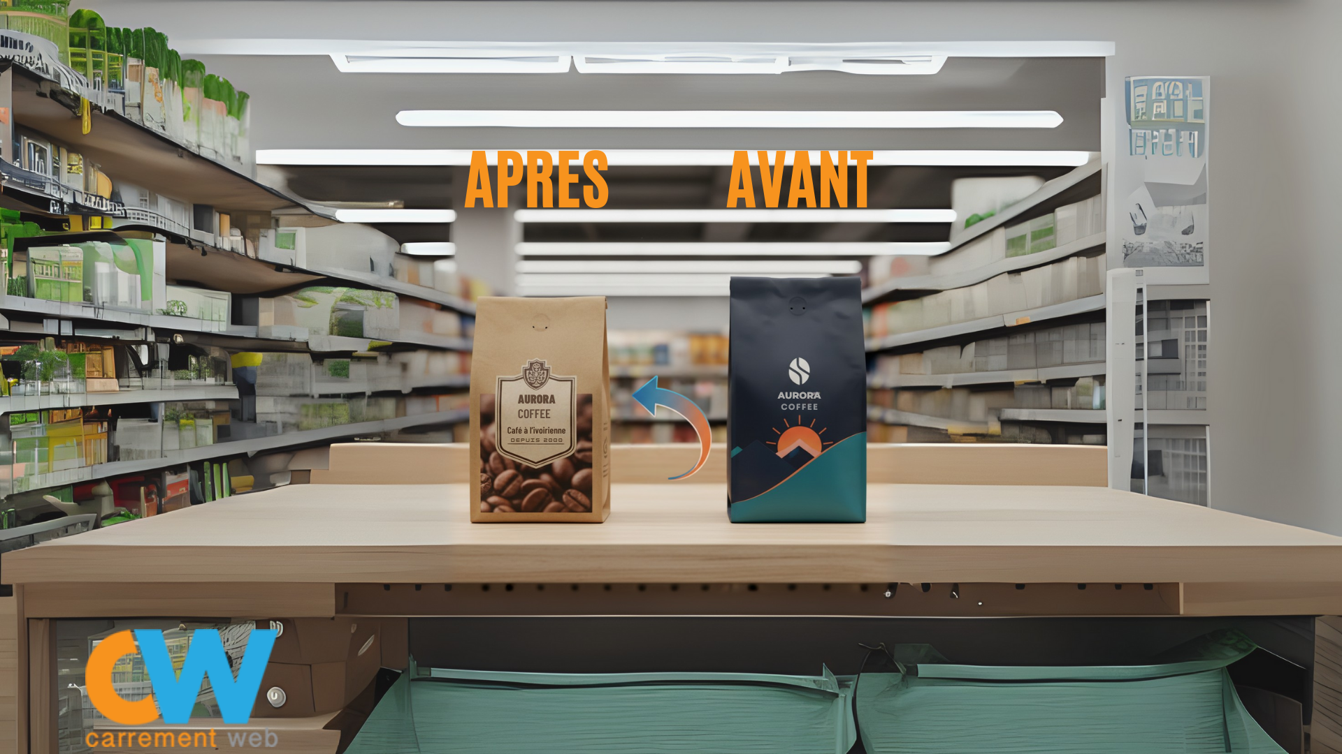 Comparaison avant/après moderniser marque branding : packaging et identité visuelle rajeunis pour une meilleure présence en distribution.